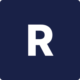 White upper case letter 'R' on a navy blue background